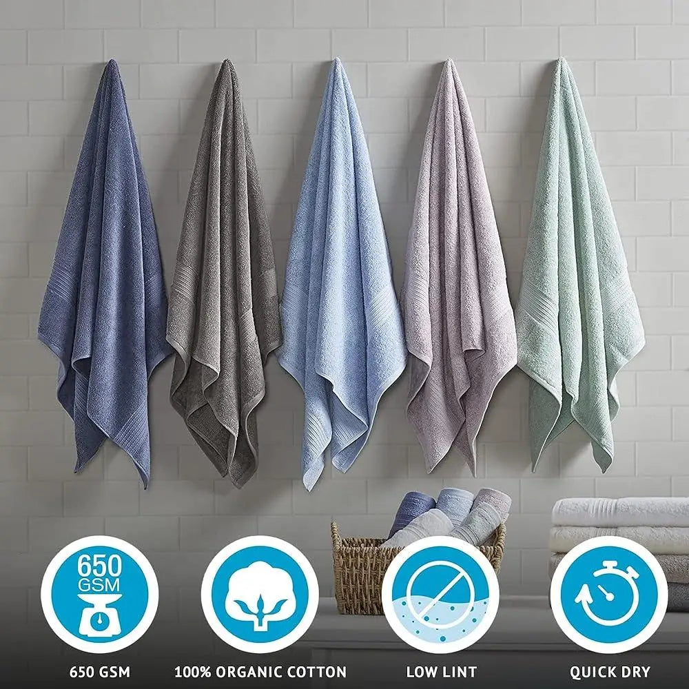 Organic Cotton Bath Towel Set Absorbent Quick Dry OEKO TEX