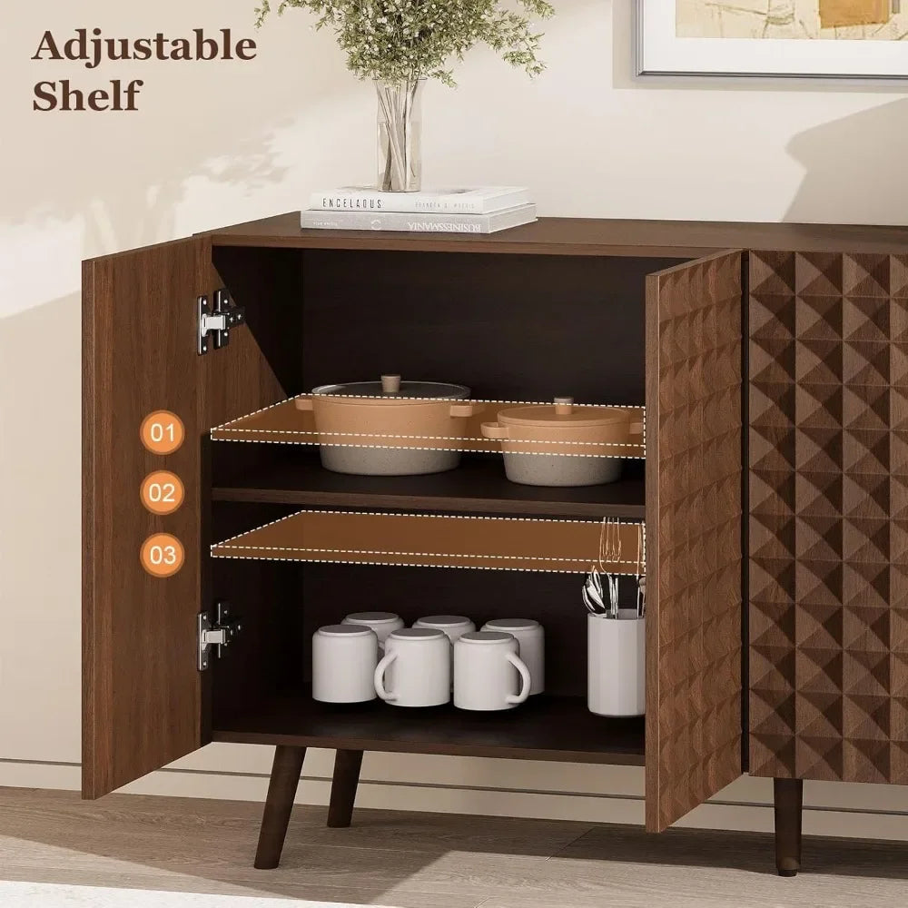 Buffet Cabinet Large Sideboard With 4 Doors And Shelves
