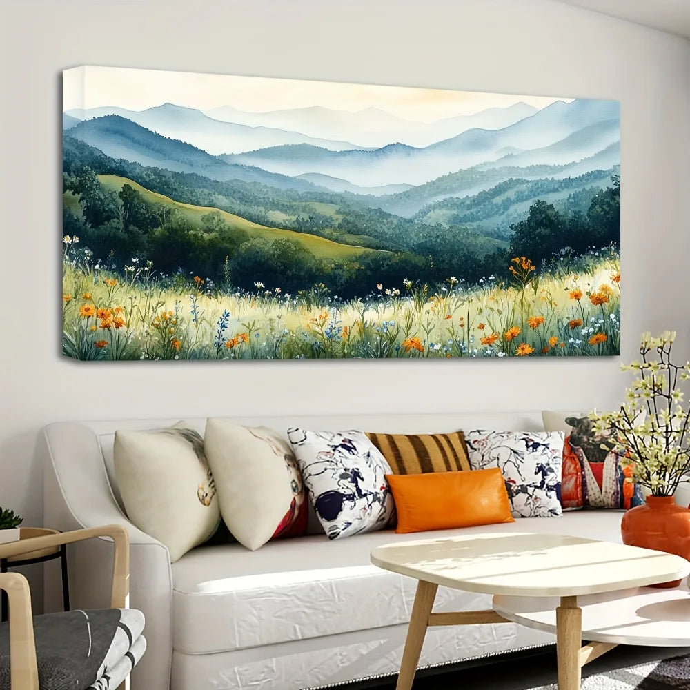 1.5 Inch Pine Solid Wood Frame Forest Mural Mist Landscape