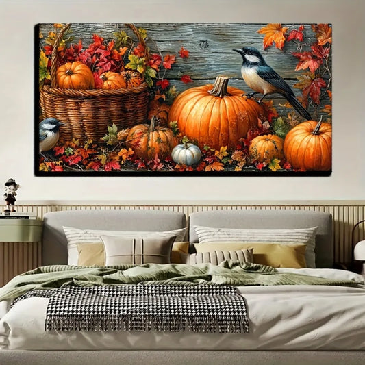 Fall Pumpkin Canvas Wall Art With 1.5 Inch Pine Wood Frame