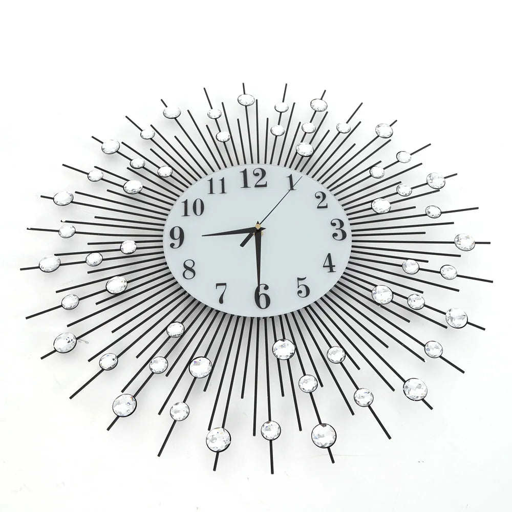 Stylish Acrylic Diamond Sunburst Wall Clock Metal 60cm