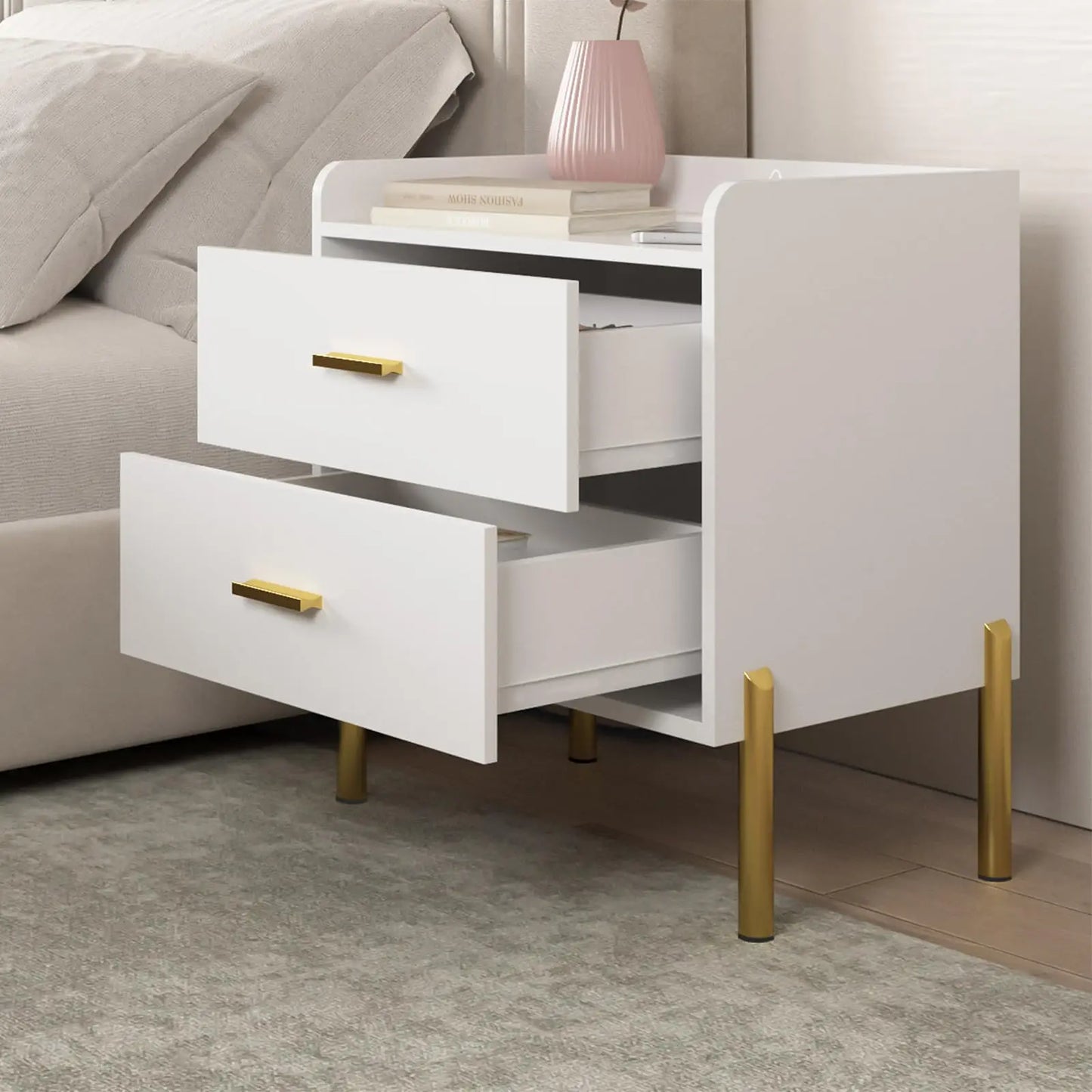 Vabches Nightstands Set Of 2 With Charging Station Drawers