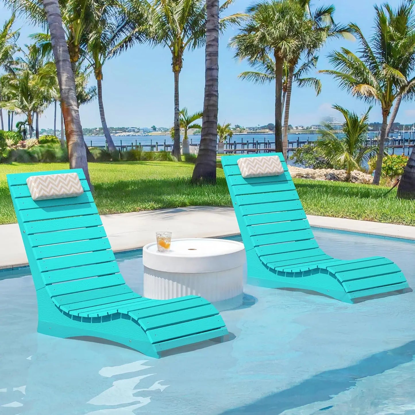 HDPS Pool Lounge Chairs Set of 2 with Headrests for Pools