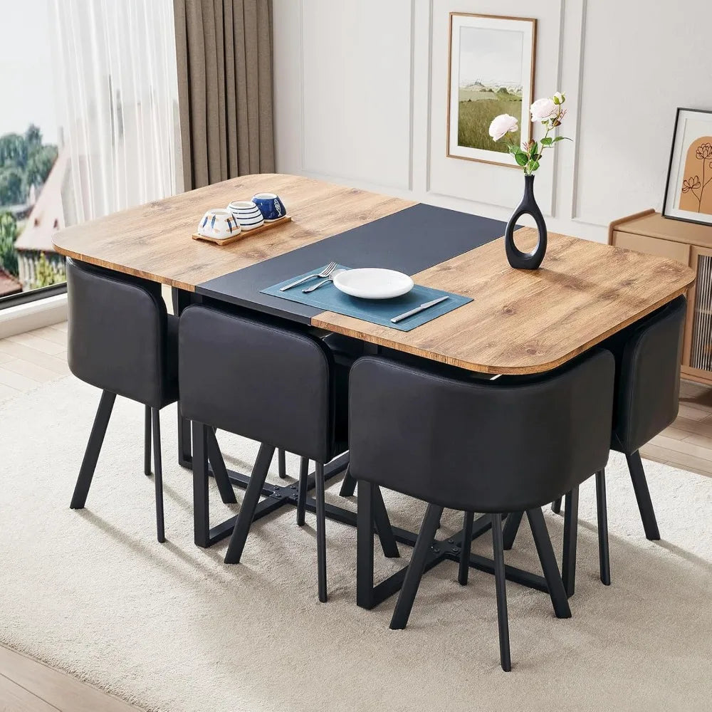 Marble Grain Table Set With Metal Legs For Dining Room