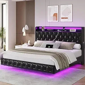 Keyluv Floating Bed Frame With LED Lights USB Charging