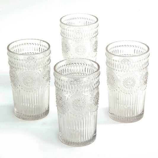 Vintage Embossed Glass Tumblers Set of 4 Durable Drinkware