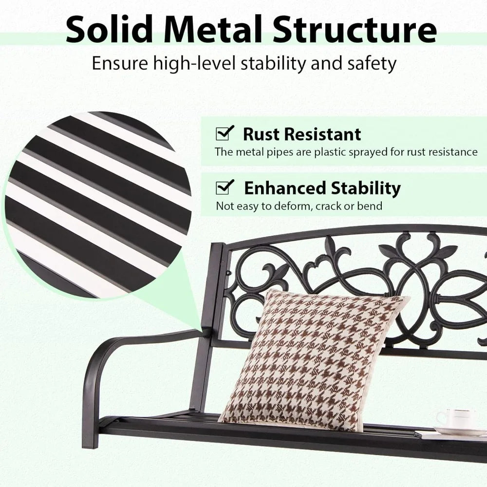 Patio Metal Porch Swing Two Person Bench With Retro Backrest