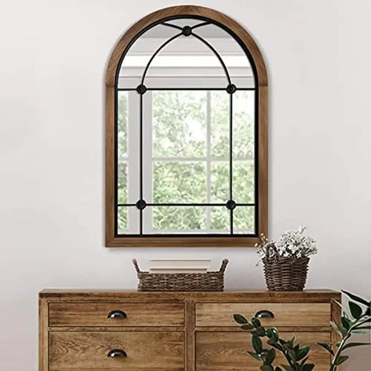 Farmhouse Arched Mirror Rustic Wood Framed Wall Decor