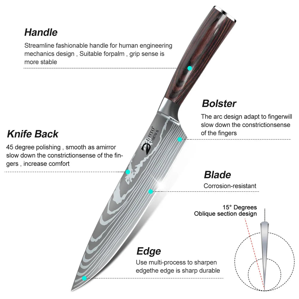8 Piece Damascus Steel Kitchen Knife Set with Nylon Bag