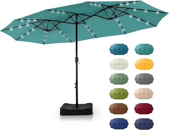 Patio Rectangular Umbrella With Solar Lights And Base