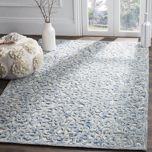 Hand Tufted Wool Area Rug Geometric Floral Design Backing