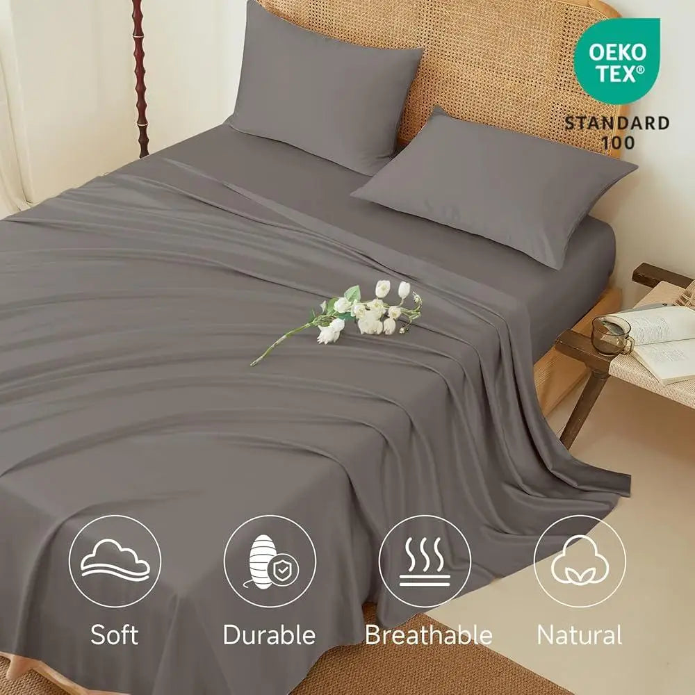 Luxury Mulberry Silk Bed Sheet Set 4 Pieces Deep Pocket