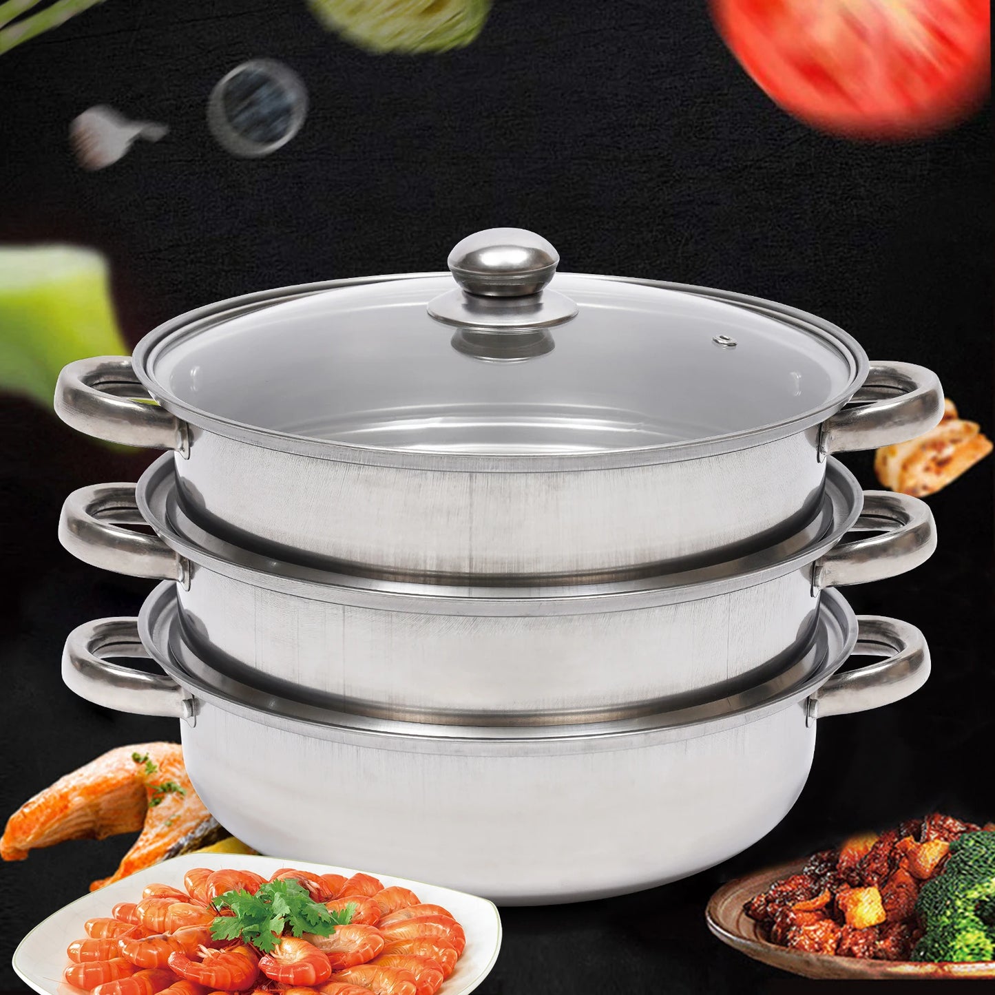 28CM Stainless Steel Multifunction 3 Tier Steam Cooker