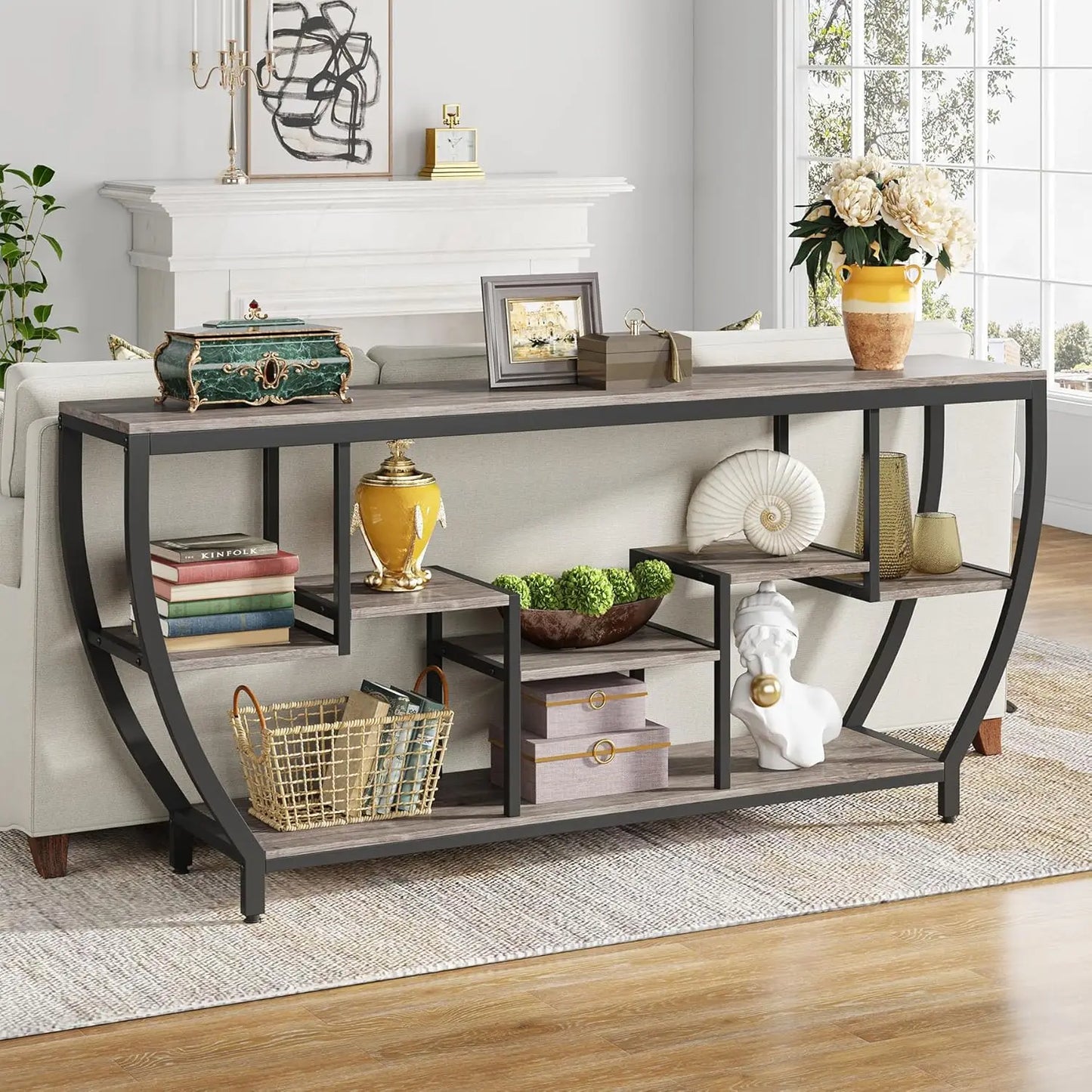 Sofa Table With Shelves And Console Storage TV Stand