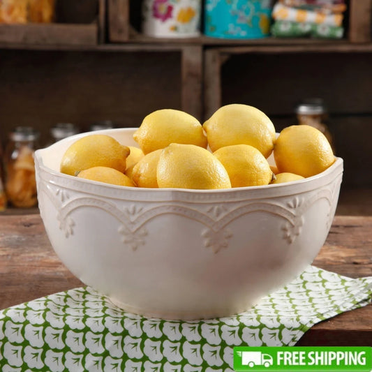 Rustic Stoneware 10 Inch Scalloped Edge Serving Bowl
