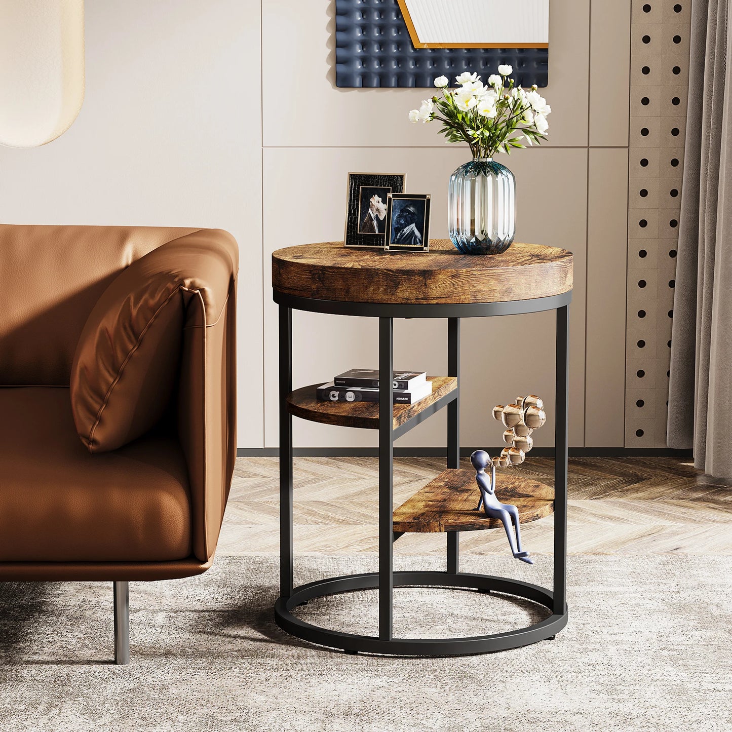 Tribesigns Round End Table 3 Shelf Wood Side Table Compact