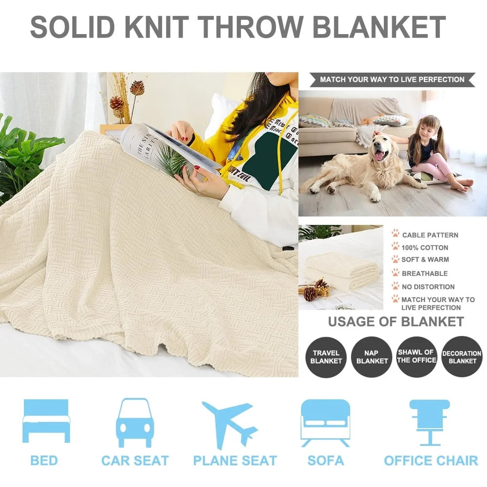 Soft Cotton Knitted Decorative Throw Blanket 50x60 Couch
