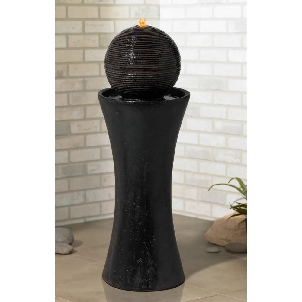 Modern Zen Outdoor Water Fountain with LED Light for Garden
