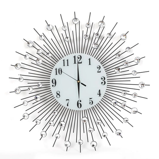 Stylish Acrylic Diamond Sunburst Wall Clock Metal 60cm