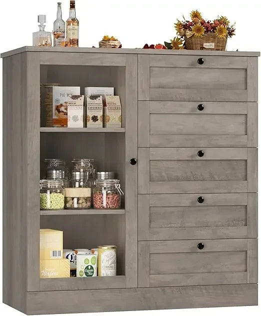 Modern Wood Storage Cabinet With Drawers For Living Room