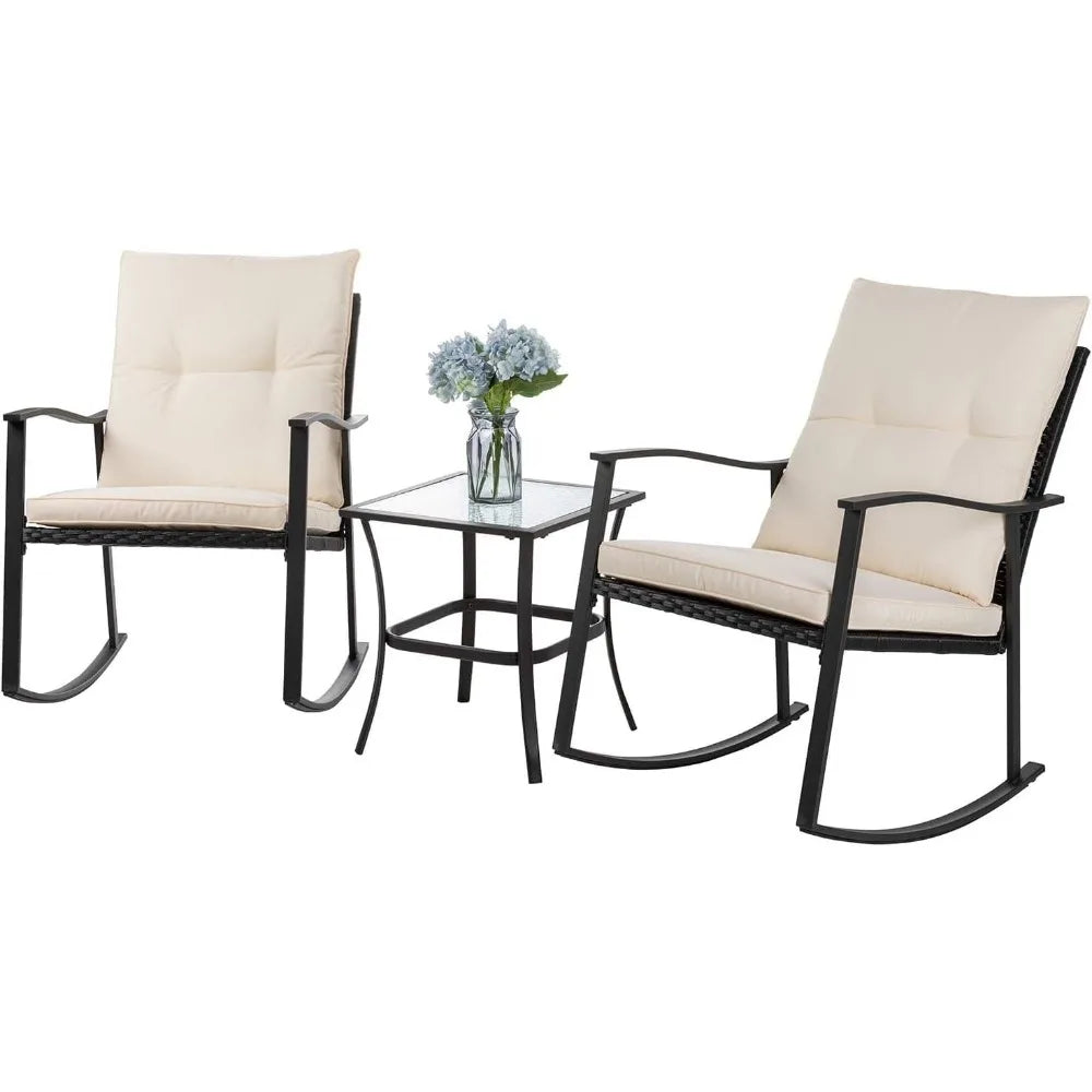 Vongrasig 3 Piece Outdoor Rocking Bistro Set Glass Table
