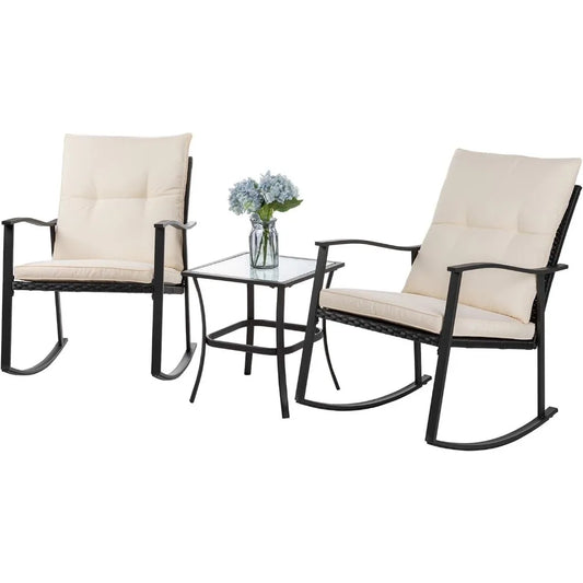 Vongrasig 3 Piece Outdoor Rocking Bistro Set Glass Table