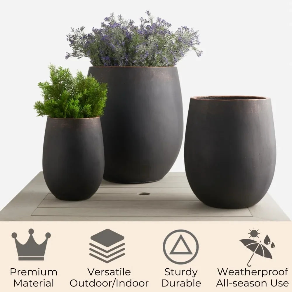 Large Outdoor Round Concrete Planters Set Of 3 For Patio