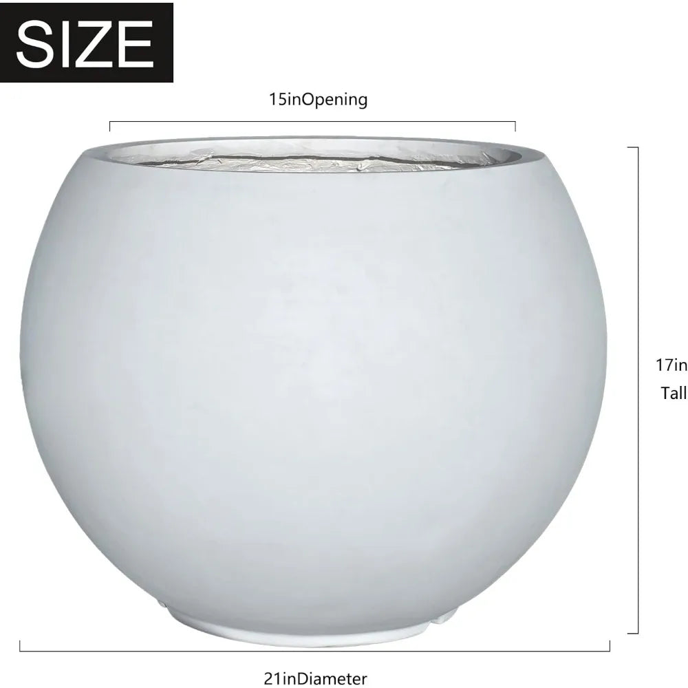 Large White Fiberstone Planter with Drainage Hole for Indoor Outdoor Use