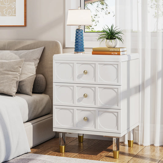 Tribesigns 3 Drawer Nightstand White And Gold Storage