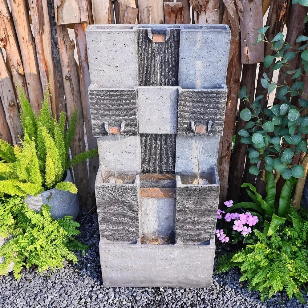 Garden Fountain 45.3 Inch 3 Story Modern Outdoor Waterfall