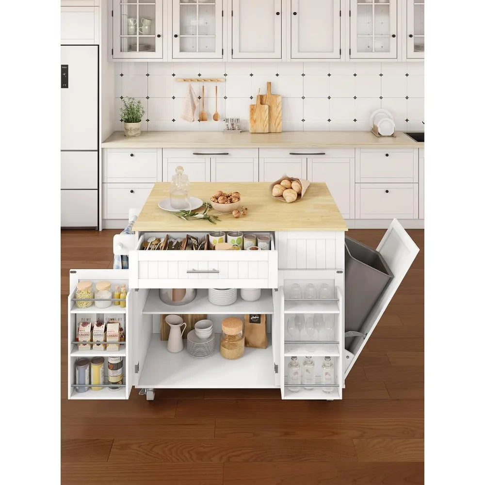 Rolling Kitchen Island Cart with Drop Leaf and Ample Storage