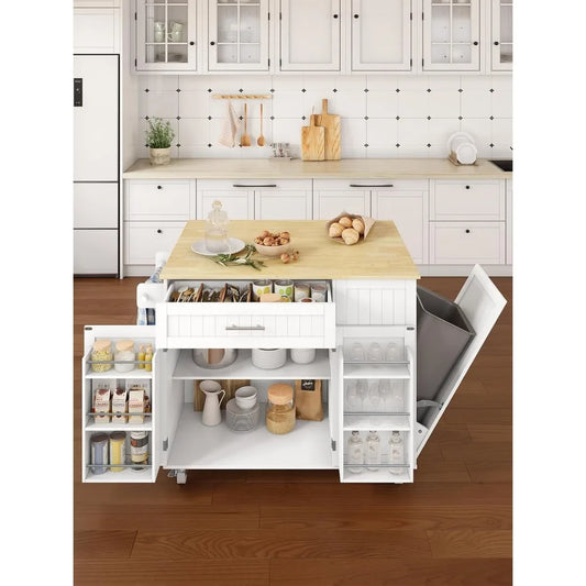 Rolling Kitchen Island Cart with Drop Leaf and Ample Storage