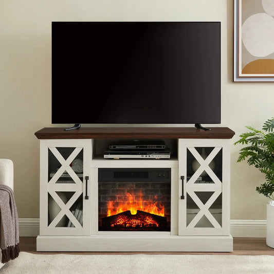 Farmhouse TV Stand With Electric Fireplace 55 In 3D Flame