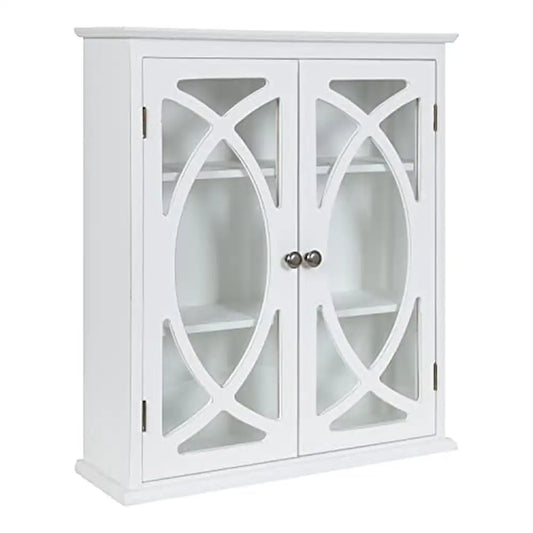 Wood Wall Cabinet White Glass French Doors Storage