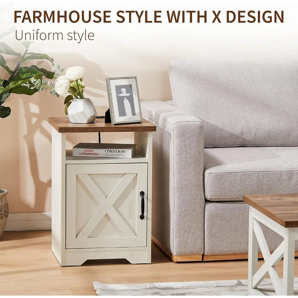 Farmhouse 3-Piece Living Room Table Set with USB Charging