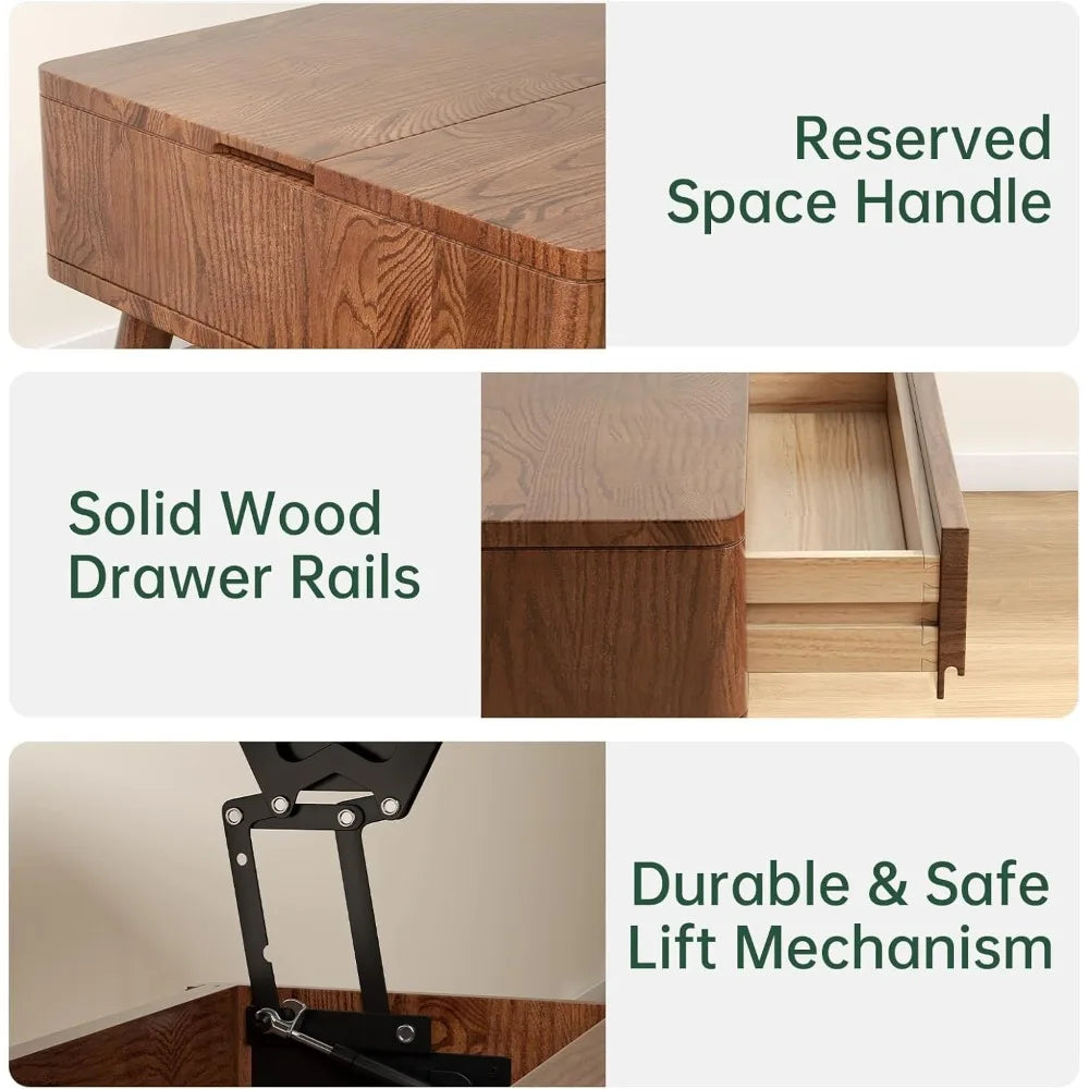 Solid Oak Lift Top Coffee Table with Hidden Storage