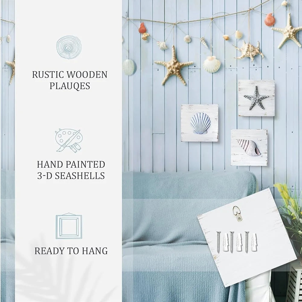 3D Beach Wall Art Seashell Starfish Living Room Decor