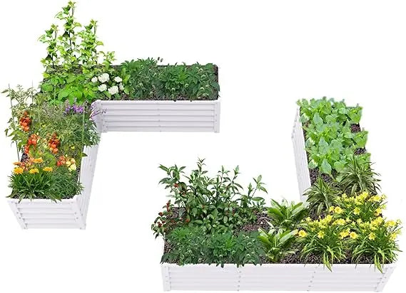Anleolife 2 Pack L Shaped Galvanized Raised Garden Beds