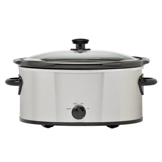 6 Quart Stainless Steel Slow Cooker Glass Lid 3 Settings