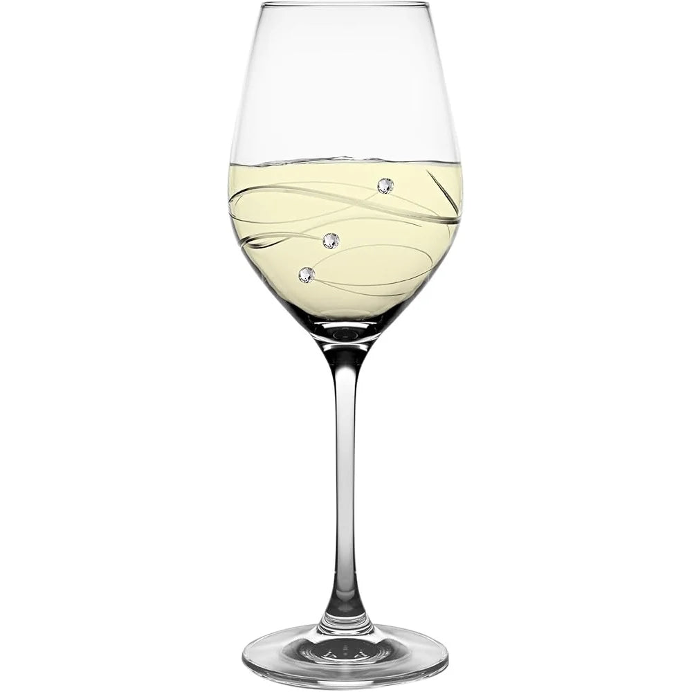 Artisan White Wine Glasses Set Of 4 Decorated With Diamonds