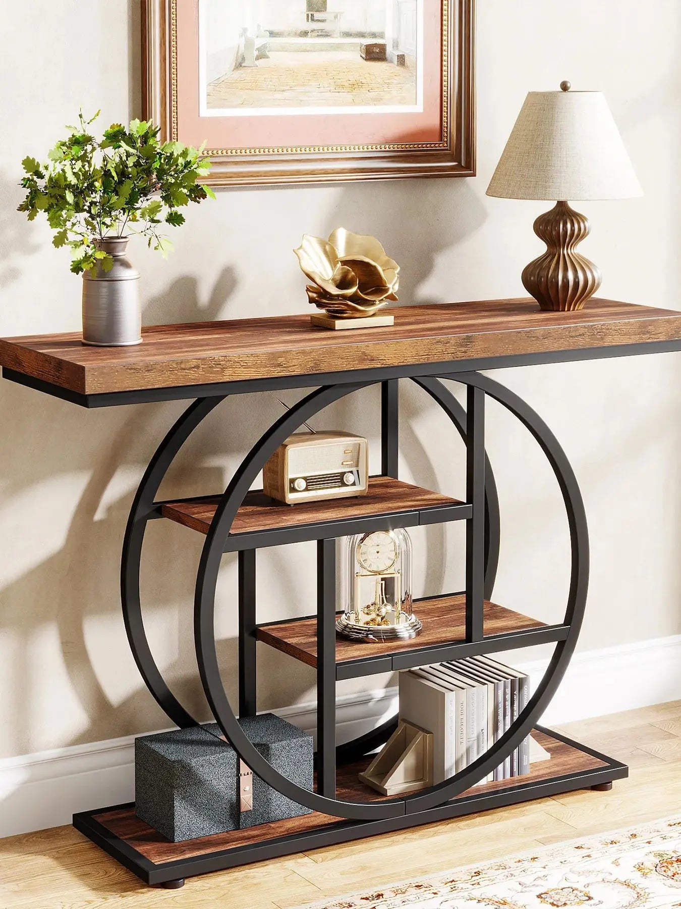 Tribesigns 4-Tier Industrial Console Table For Entryway Living Room Foyer Hallway