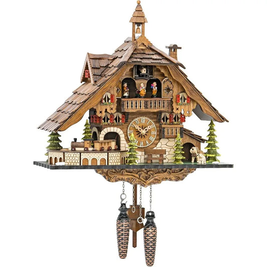 Quartz Cuckoo Clock Black Forest House Moving Train Music