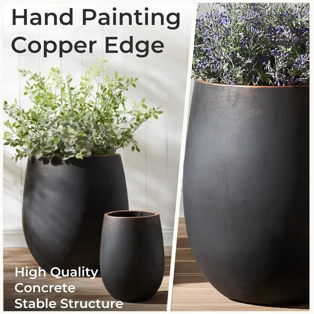 Large Outdoor Round Concrete Planters Set Of 3 For Patio