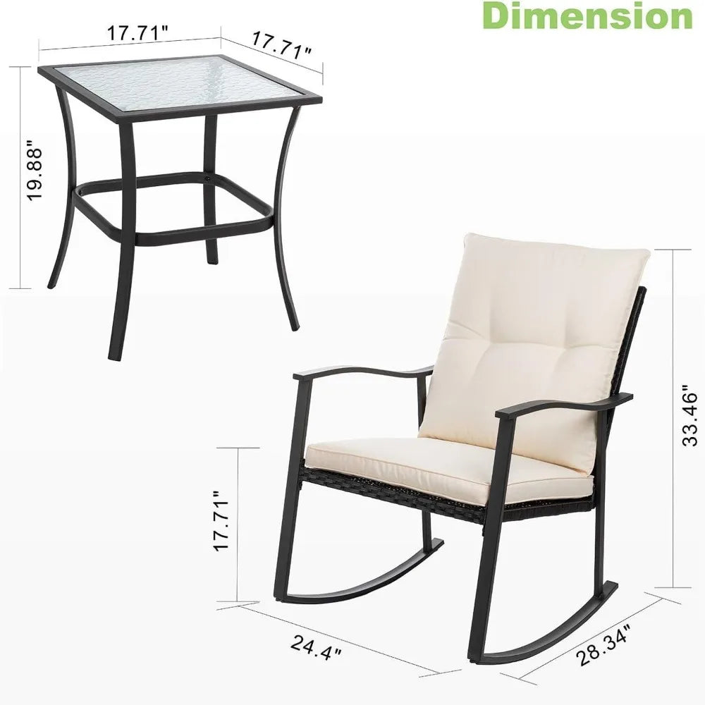 Vongrasig 3 Piece Outdoor Rocking Bistro Set Glass Table
