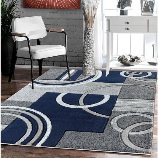 Navy Modern Area Rug Soft Hand Carved Contemporary Rug