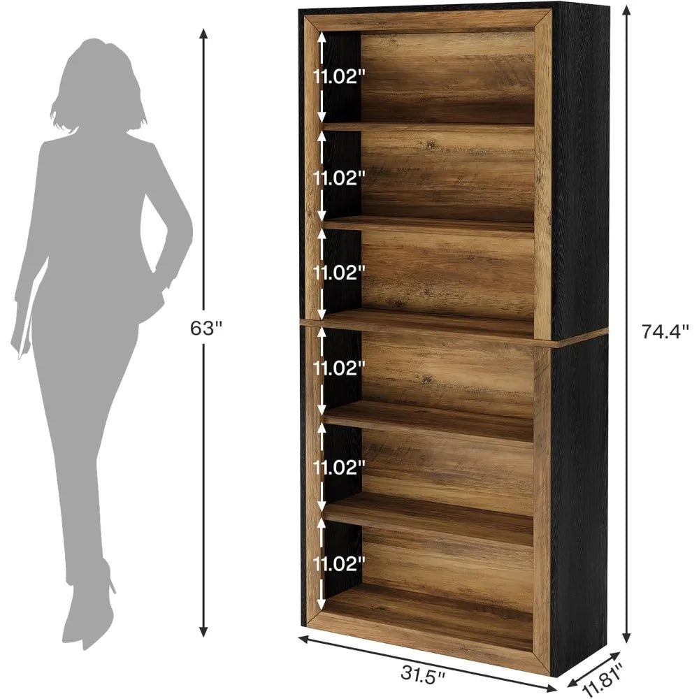 Tall 74.4 Inches 7 Tier Wood Open Display Floor TV Stand