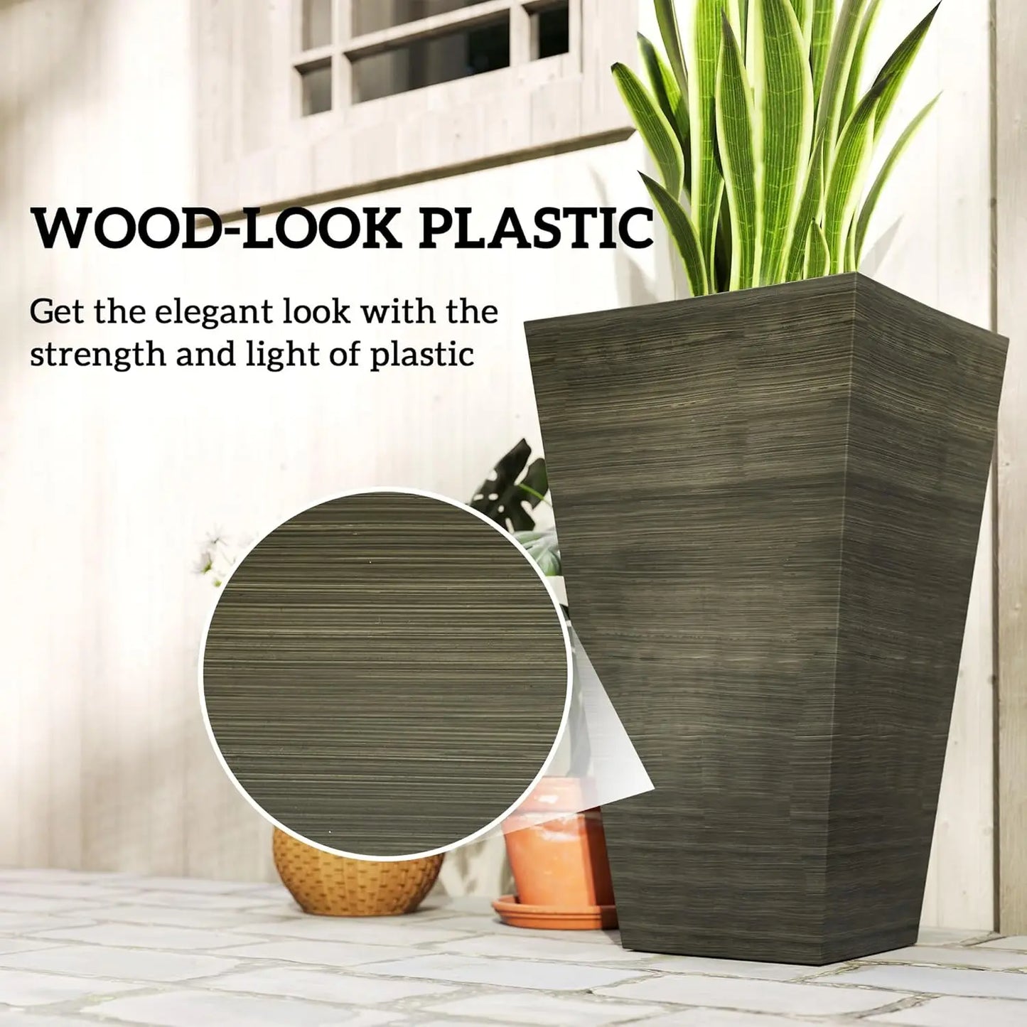 Tall Outdoor Planter Set of 3 with Drainage Holes
