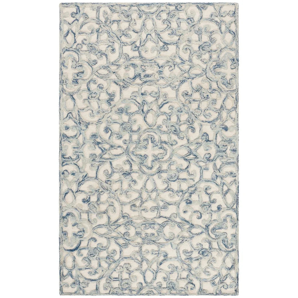 Hand Tufted Wool Area Rug Geometric Floral Design Backing