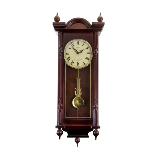 Antique Mahogany Wall Clock Chiming Roman Numerals Pendulum