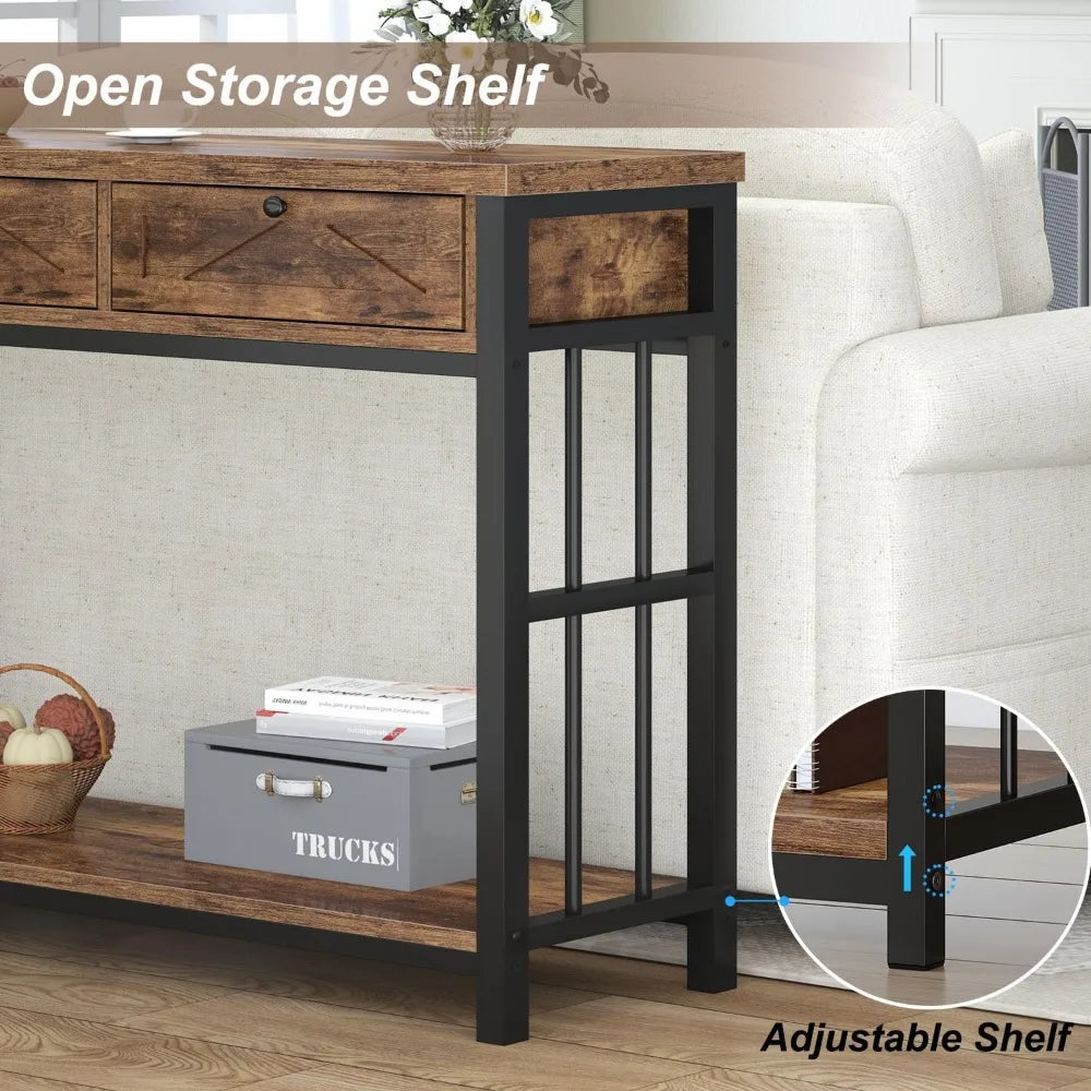 Entryway Table With 3 Drawers 55 Inch Rustic Console Storage